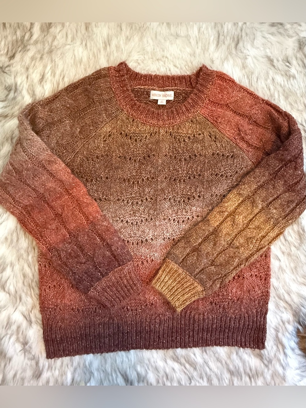 Knox Rose Ombre Cable Knit Crewneck Sweater